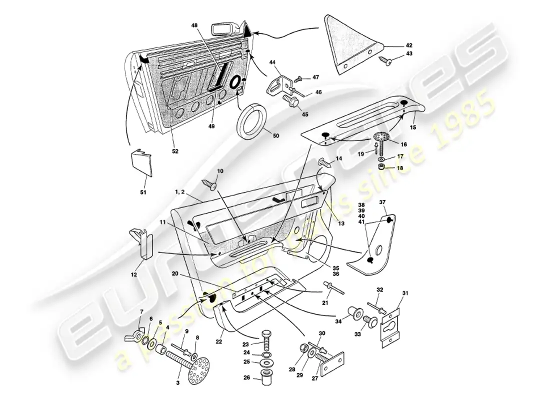 aston martin v8 volante (1998) door casing part diagram