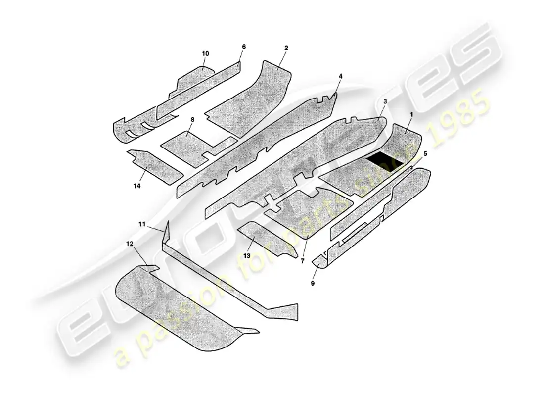 aston martin v8 volante (1997) carpets parts diagram