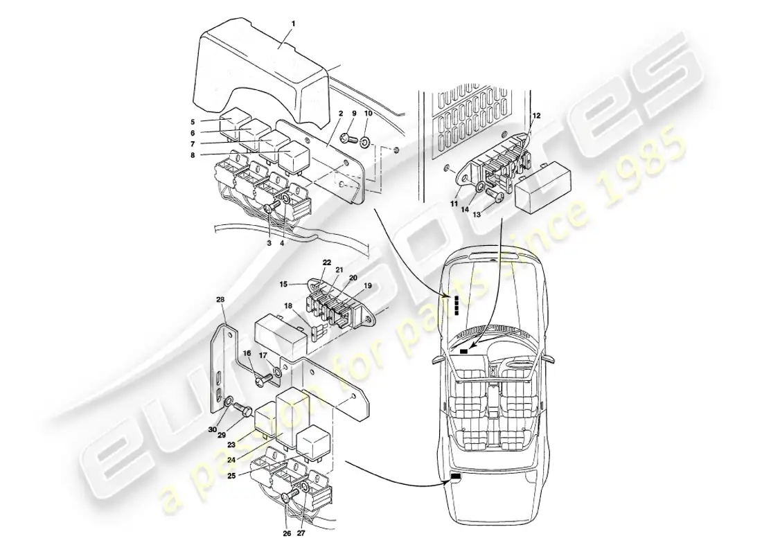 aston martin v8 volante (1997) relays, vin 89027 on parts diagram