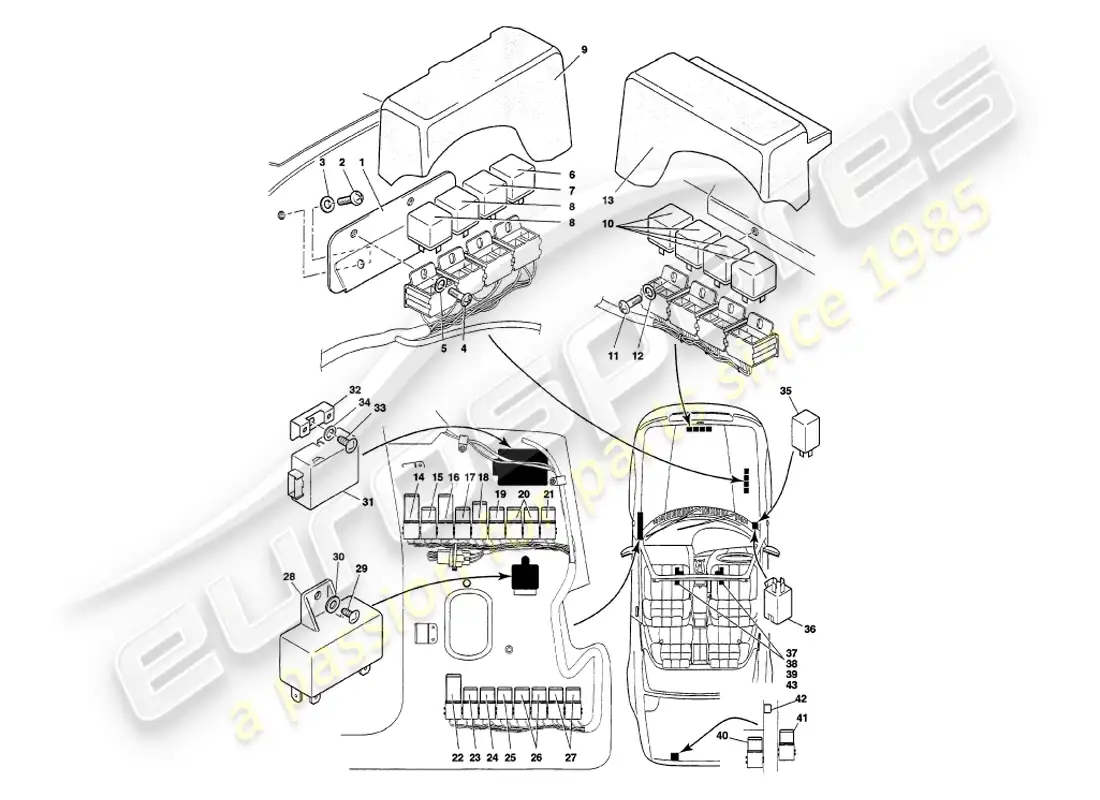 aston martin v8 volante (1997) relays, vin 89027 on parts diagram