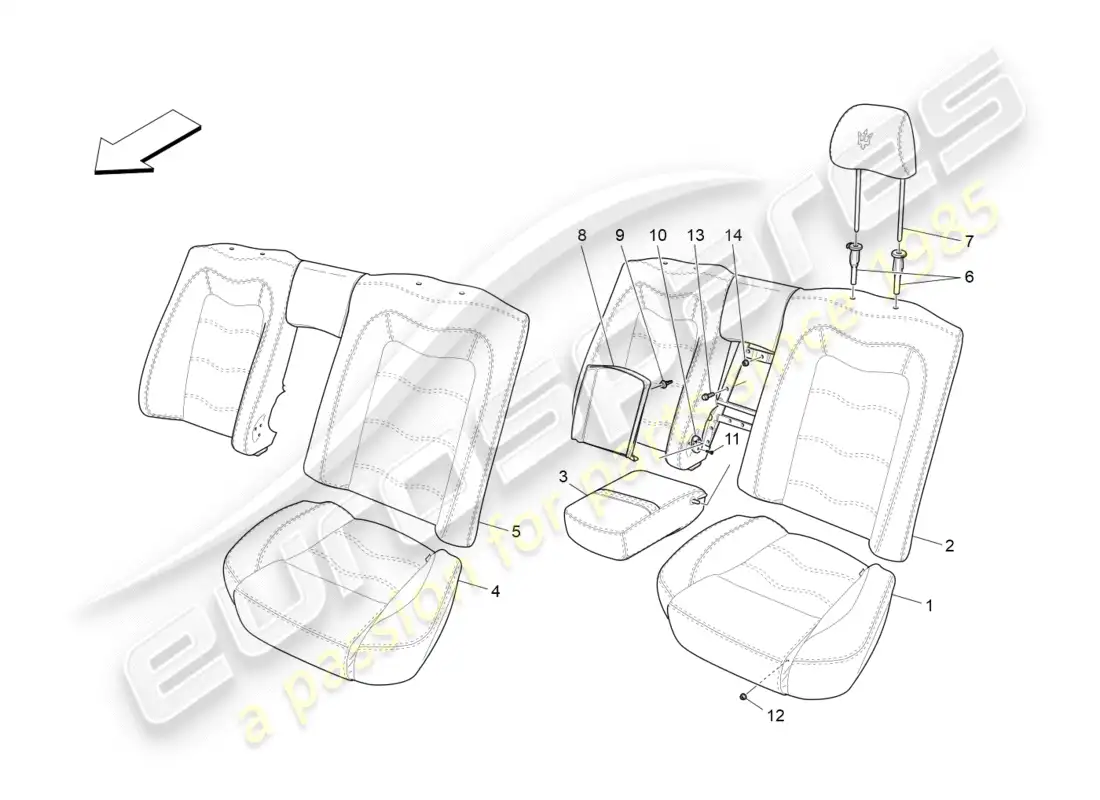 maserati granturismo (2016) rear seats: trim panels parts diagram