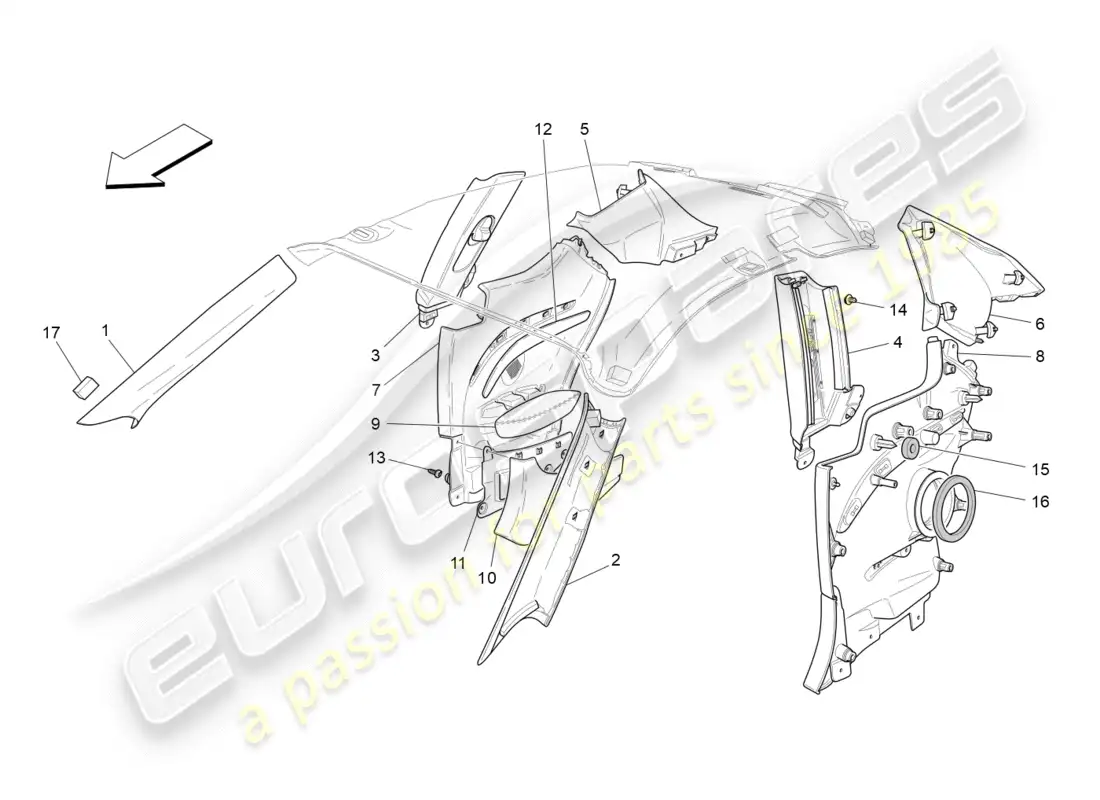 maserati granturismo (2015) passenger compartment b pillar trim panels and side panels parts diagram