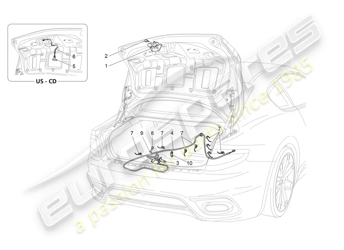 maserati granturismo s (2018) rear lid opening control parts diagram