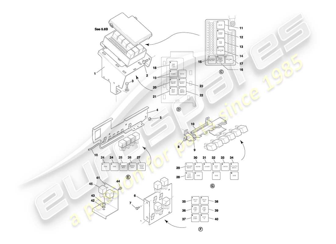 aston martin db7 vantage (2001) relays, vin 300556 on part diagram