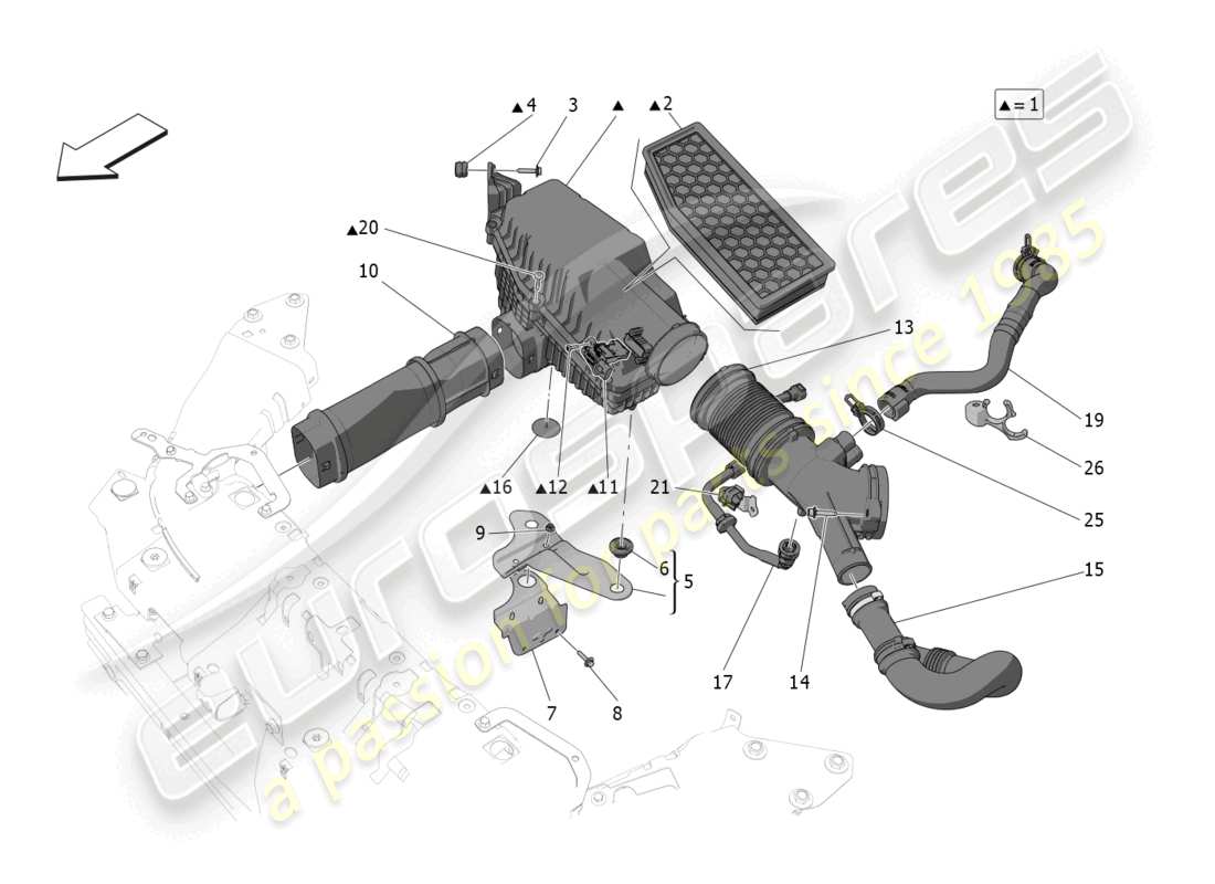 maserati grecale gt (2023) air filter, air intake and ducts part diagram
