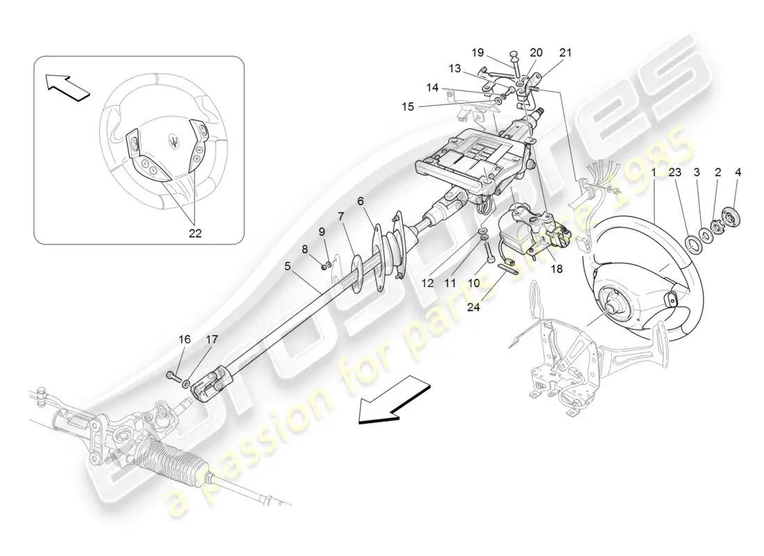 maserati granturismo (2008) steering column and steering wheel unit parts diagram