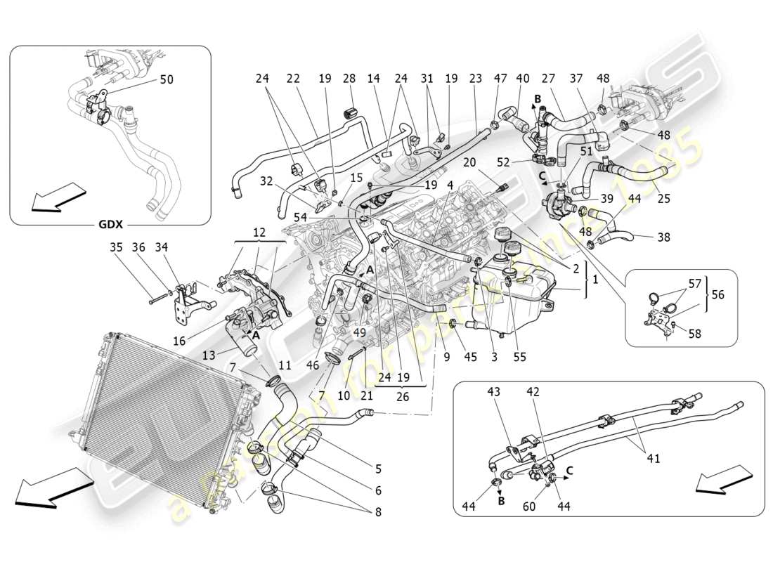 maserati levante (2018) cooling system: nourice and lines part diagram