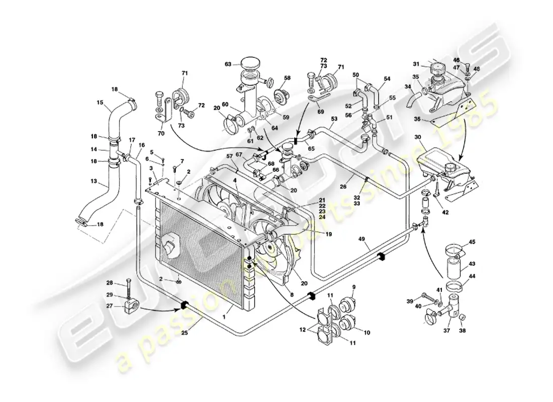 aston martin v8 coupe (1999) water cooling system, vin 79080 on parts diagram
