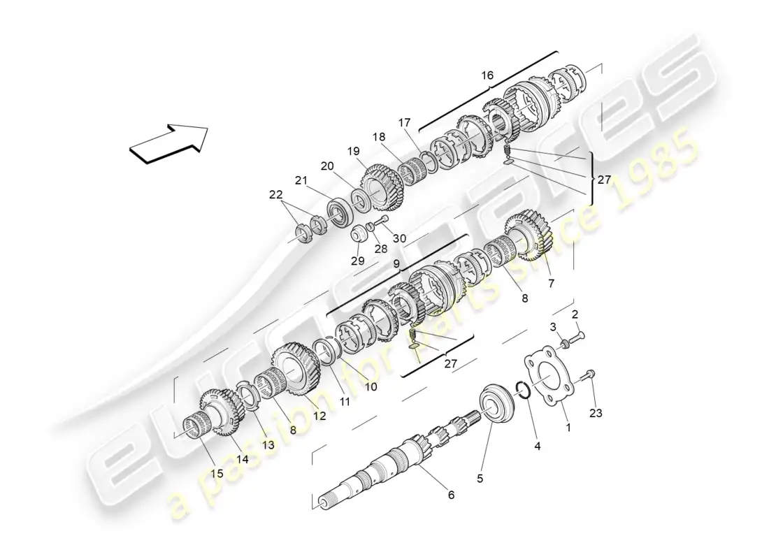 maserati granturismo (2012) main shaft gears parts diagram