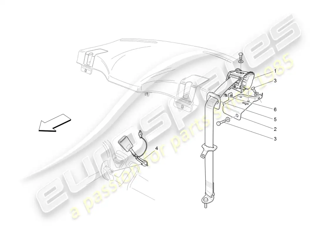 maserati granturismo (2008) rear seat belts parts diagram