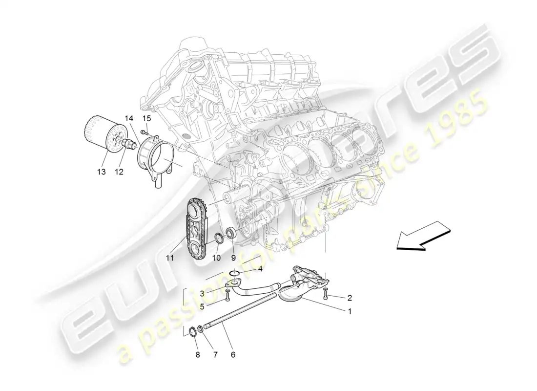maserati granturismo (2008) lubrication system: pump and filter parts diagram