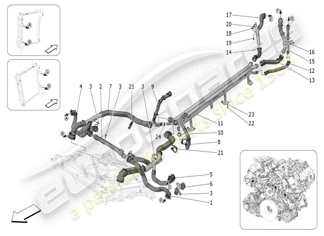 maserati mc20 (2024) cooling system: nourice and lines parts diagram