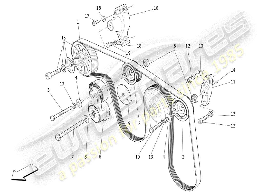 maserati ghibli (2019) auxiliary device belts part diagram