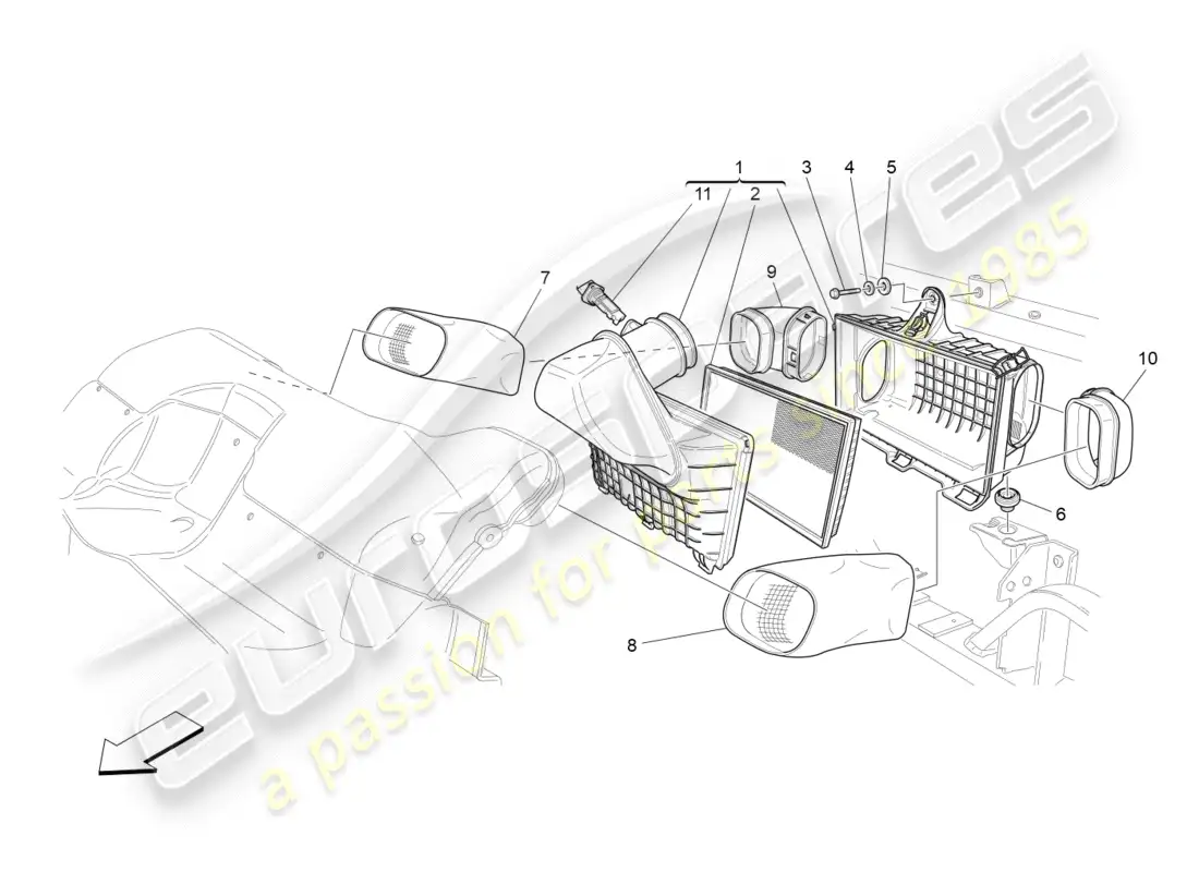 maserati granturismo (2011) air filter, air intake and ducts parts diagram
