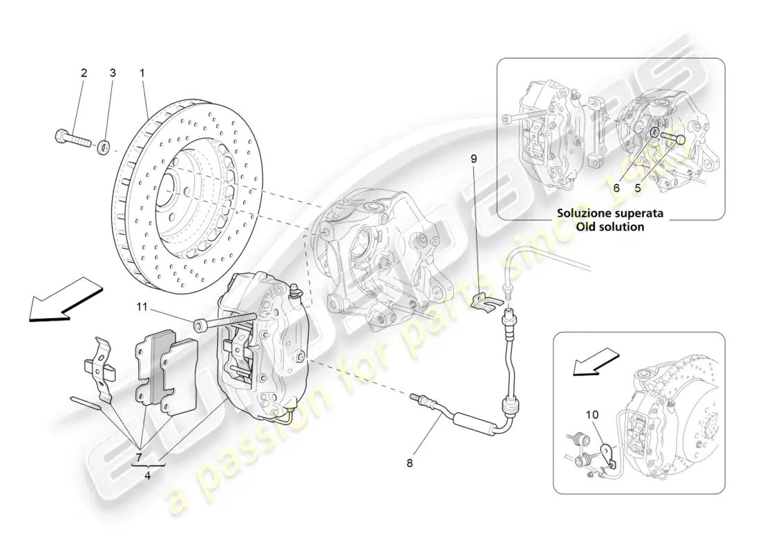 maserati granturismo (2012) braking devices on rear wheels parts diagram