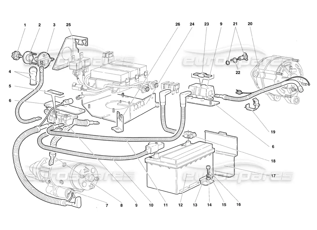 lamborghini diablo sv (1997) electrical system parts diagram