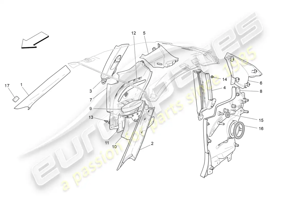 maserati granturismo (2016) passenger compartment b pillar trim panels and side panels parts diagram