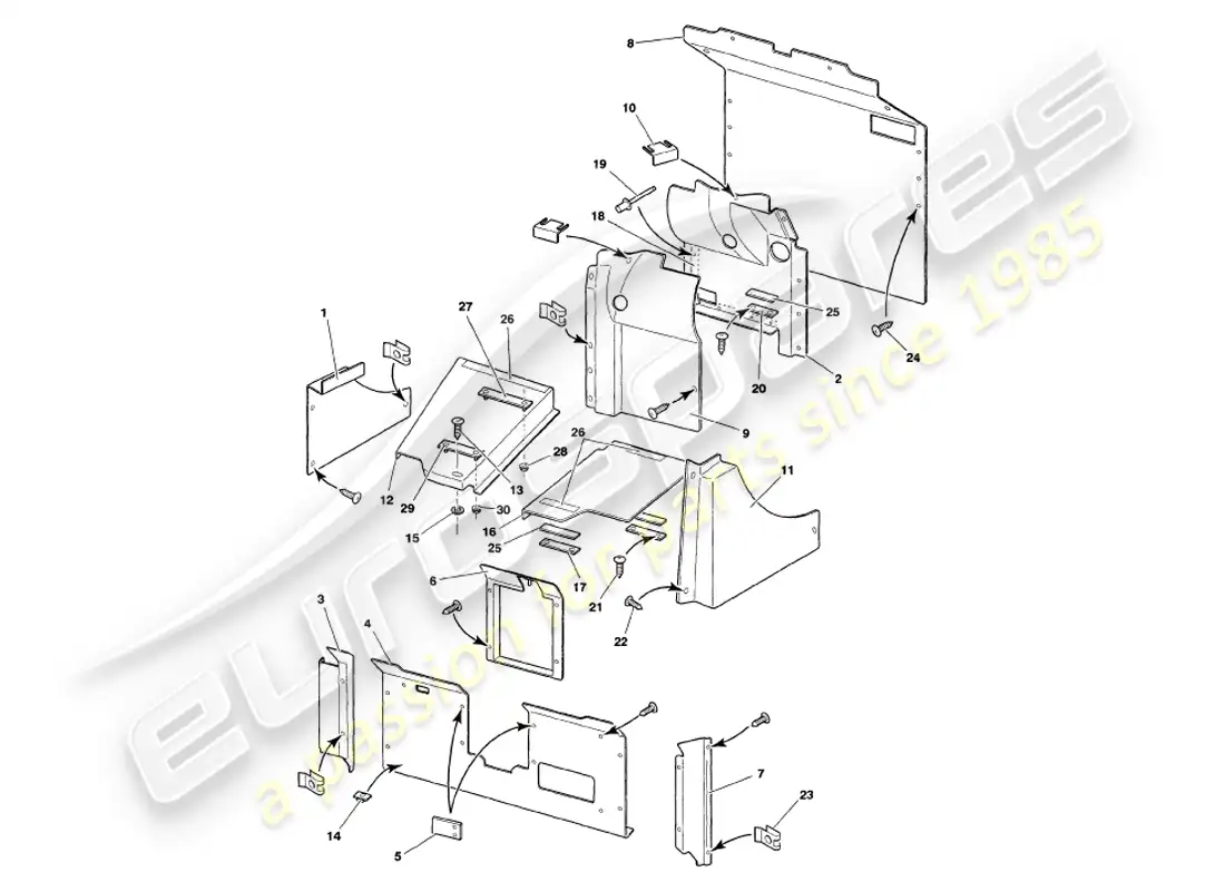 aston martin v8 volante (1999) boot trim parts diagram