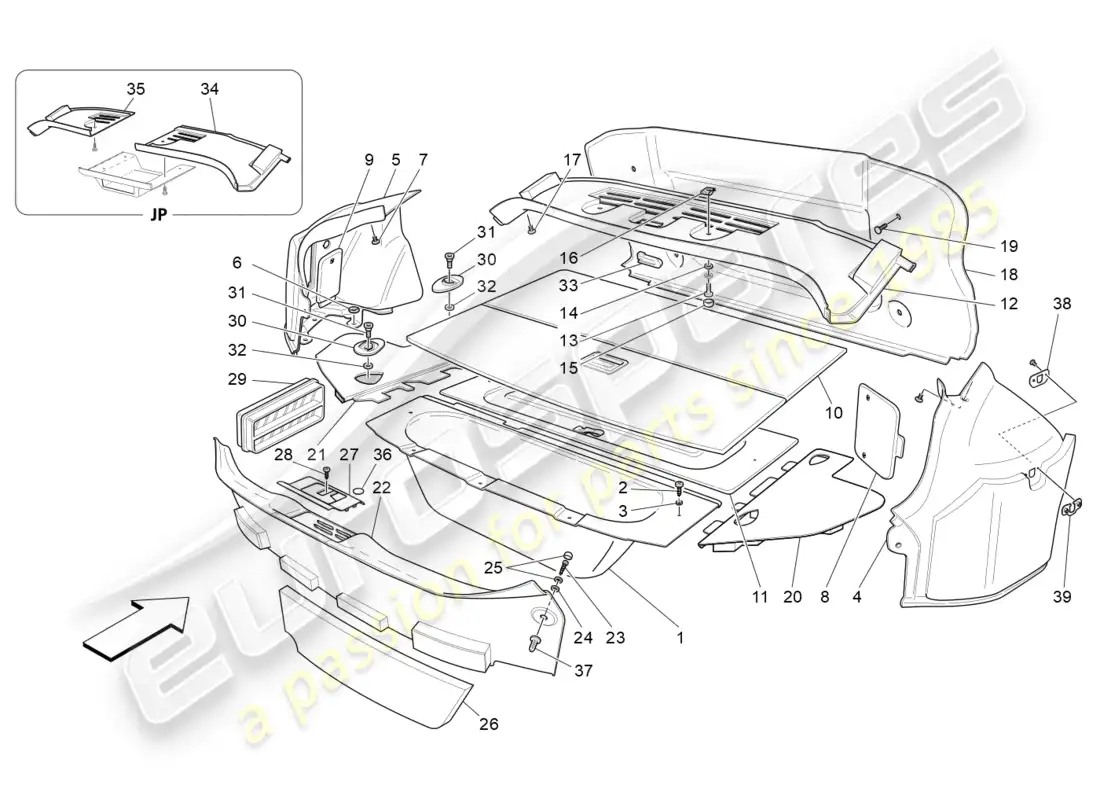 maserati granturismo (2016) luggage compartment mats parts diagram