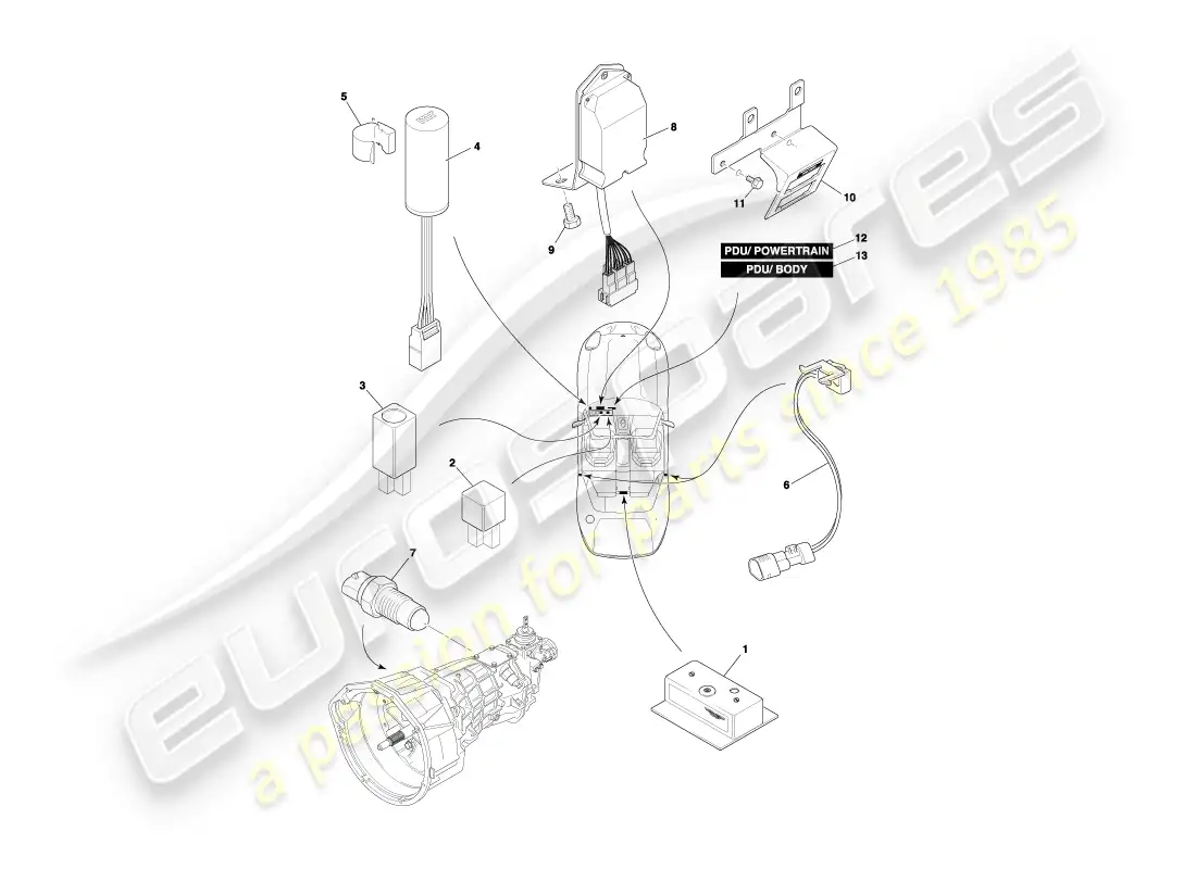 aston martin db7 vantage (1999) centrally mounted components part diagram
