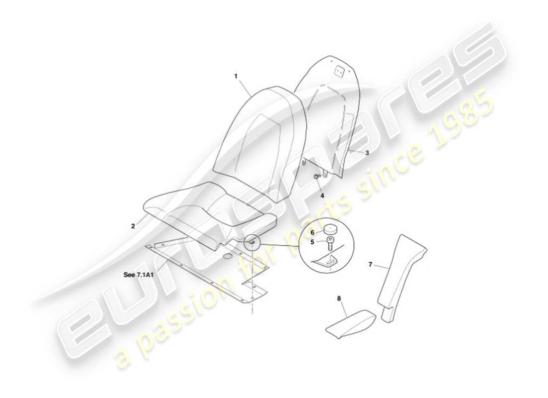 aston martin vanquish (2006) rear seats, to vin 500515 + 500522-525 part diagram