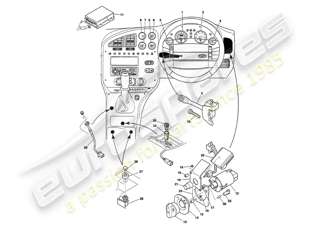 aston martin v8 volante (1997) instruments & controls parts diagram