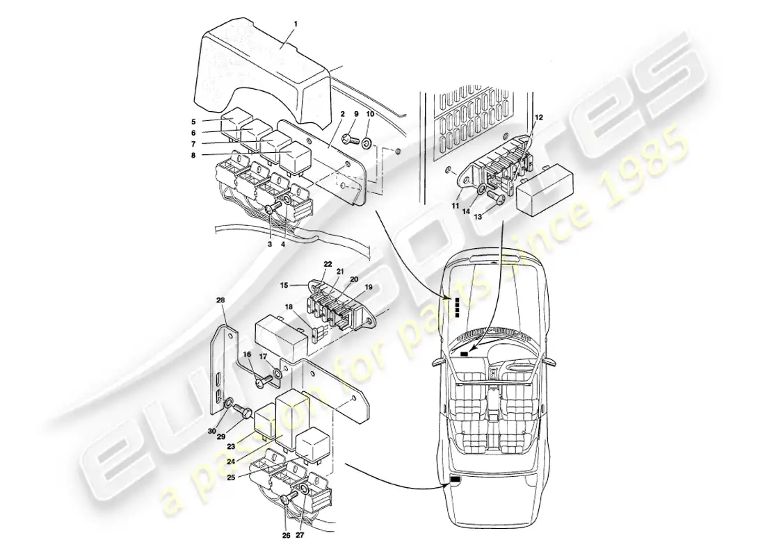 aston martin v8 volante (1997) relays, to vin 89026 parts diagram