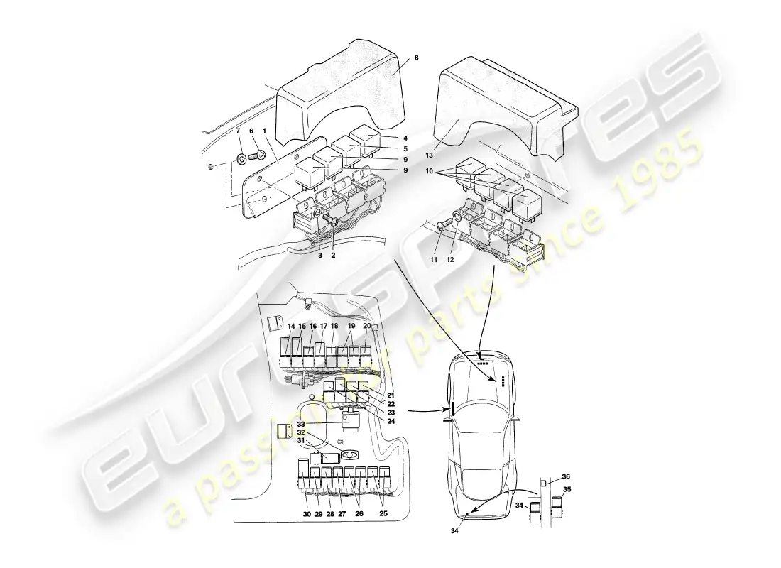 aston martin v8 coupe (1999) relays, vin v79092 on parts diagram