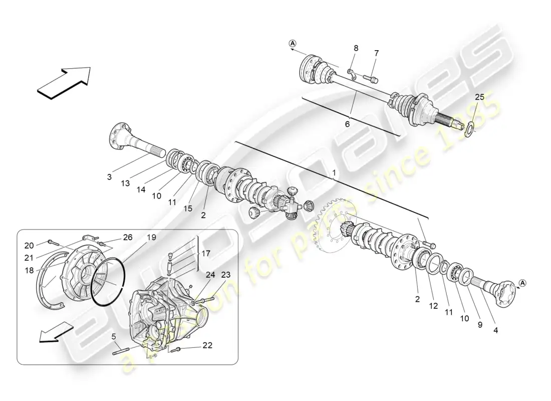 maserati granturismo (2009) differential and rear axle shafts parts diagram