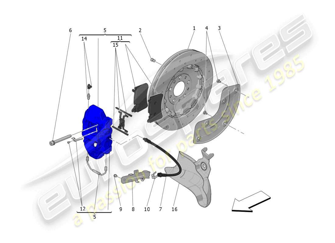 maserati mc20 (2022) braking devices on rear wheels part diagram