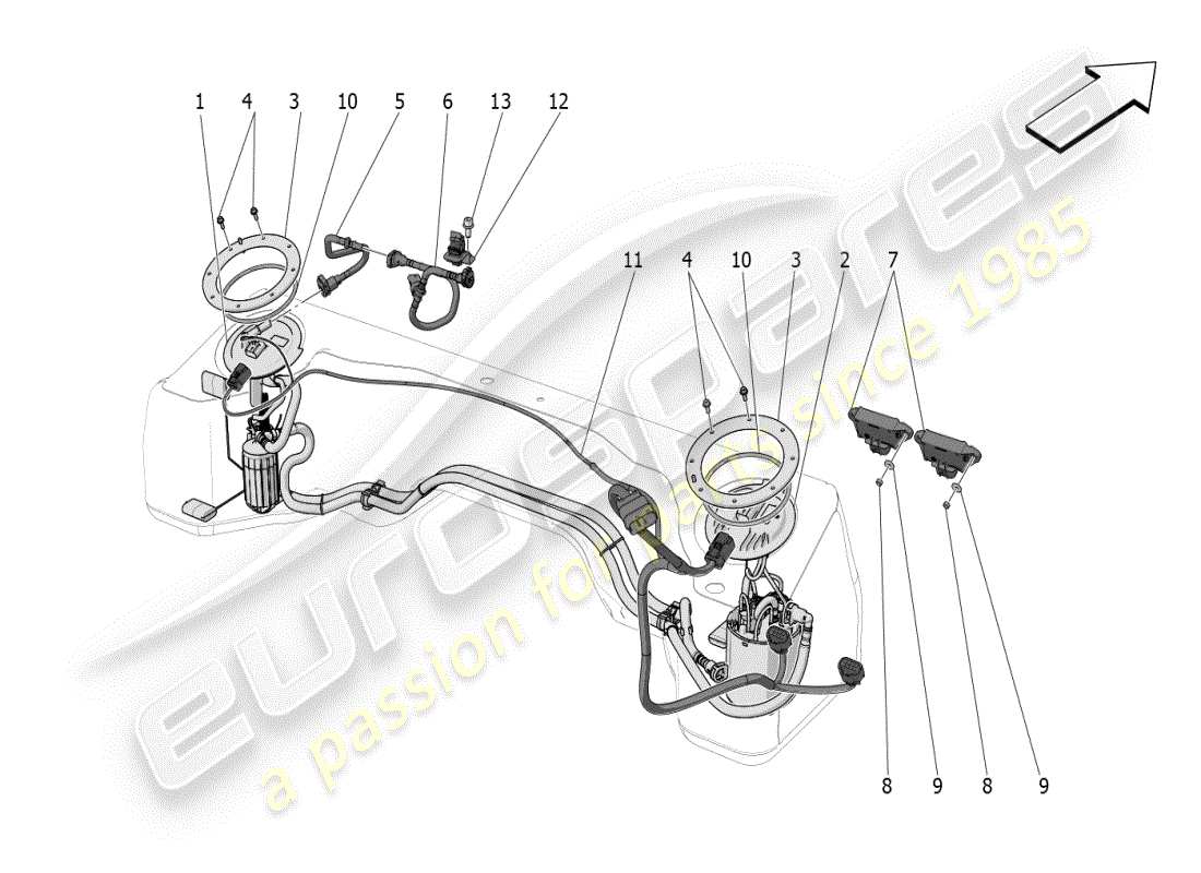 maserati mc20 (2024) fuel pumps and connection lines parts diagram