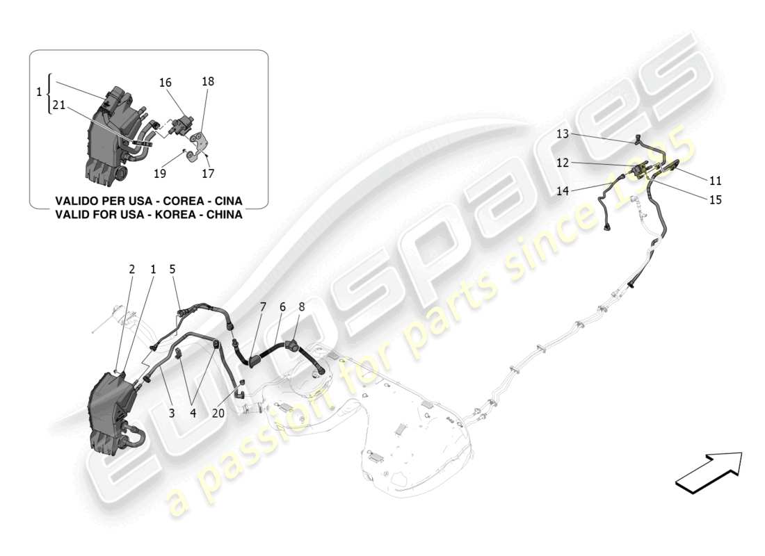 maserati grecale gt (2023) fuel vapour recirculation system part diagram