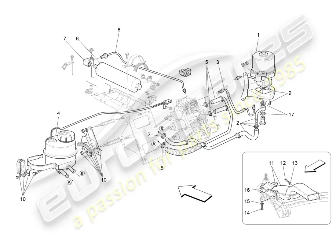 maserati granturismo (2009) gearbox activation hydraulics: tank and pump parts diagram
