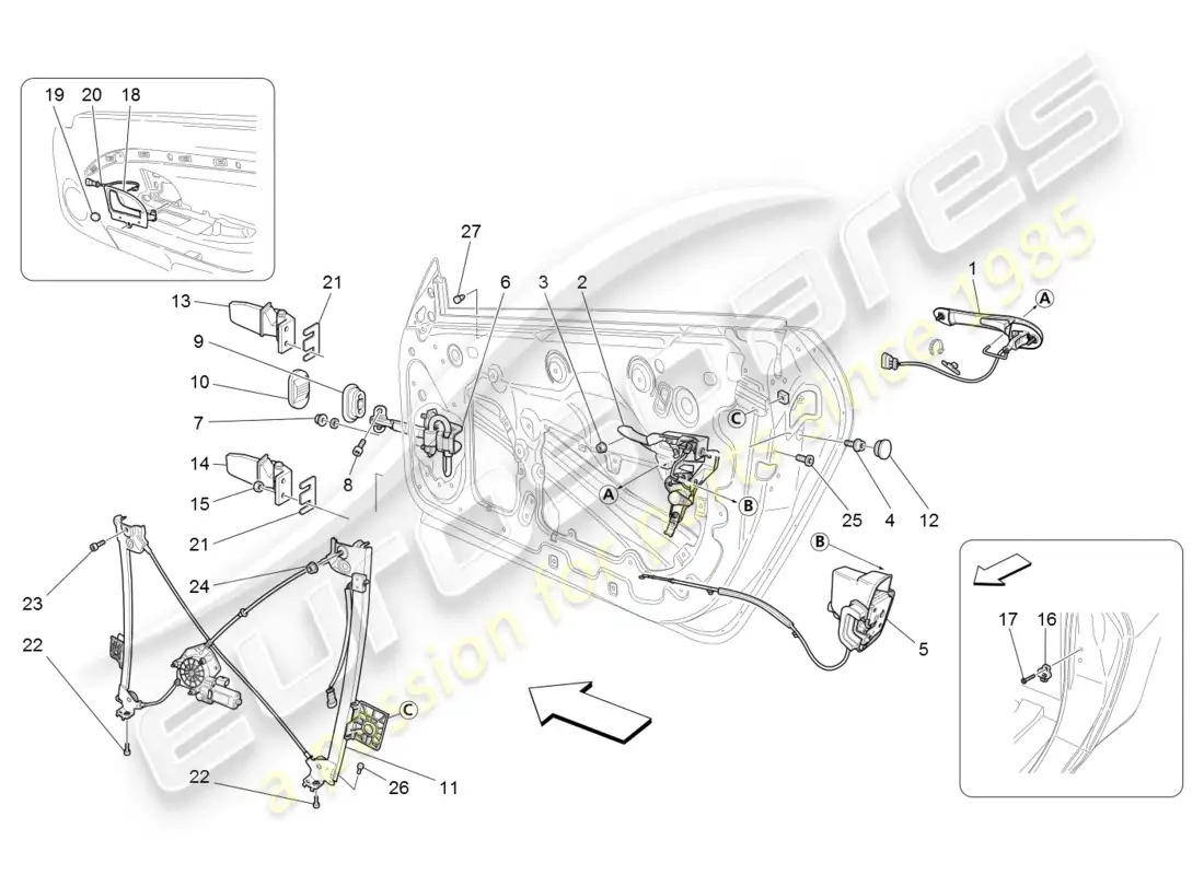 maserati granturismo (2008) front doors: mechanisms parts diagram