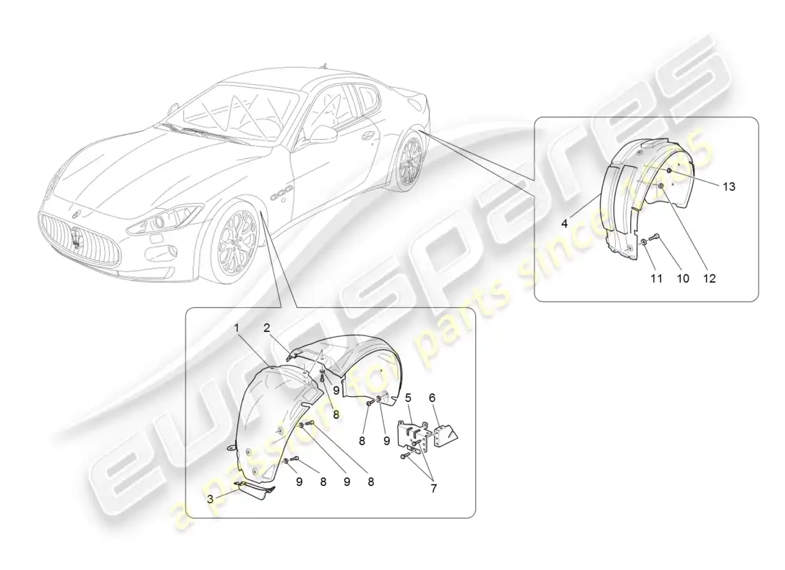 maserati granturismo (2008) wheelhouse and lids parts diagram
