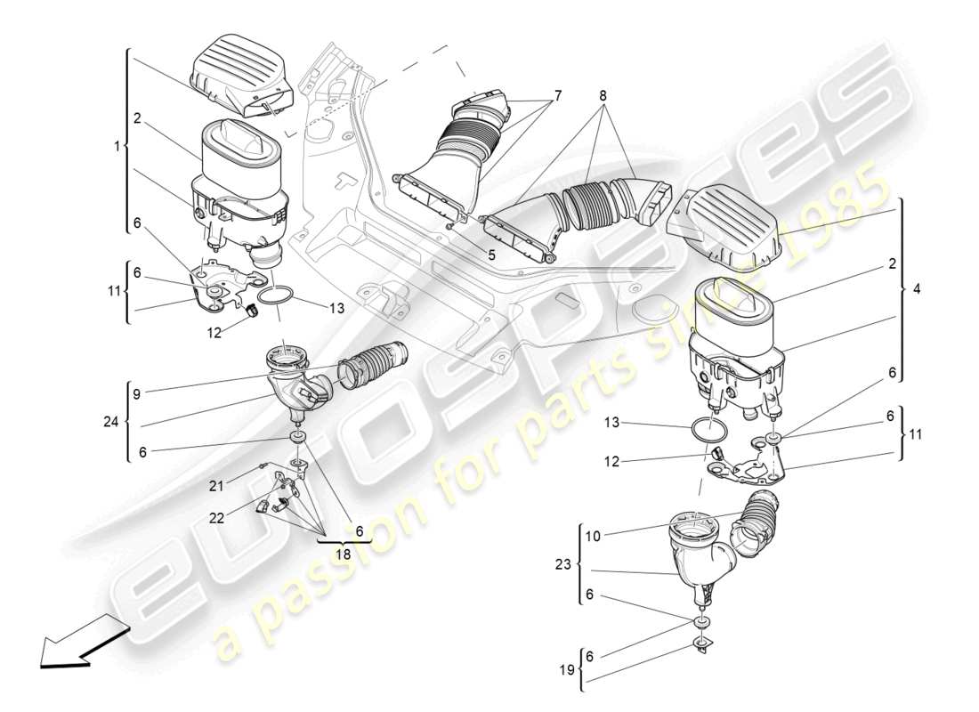 maserati levante modena (2022) air filter, air intake and ducts part diagram