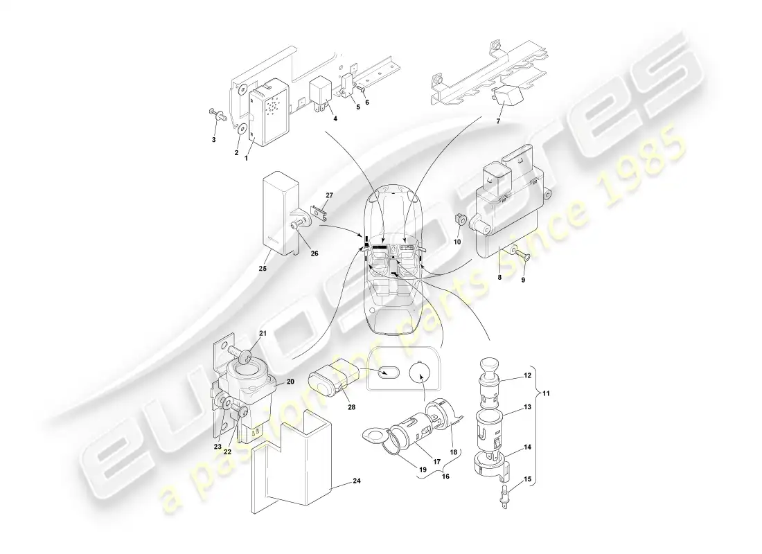 aston martin db7 vantage (1999) centrally mounted components part diagram