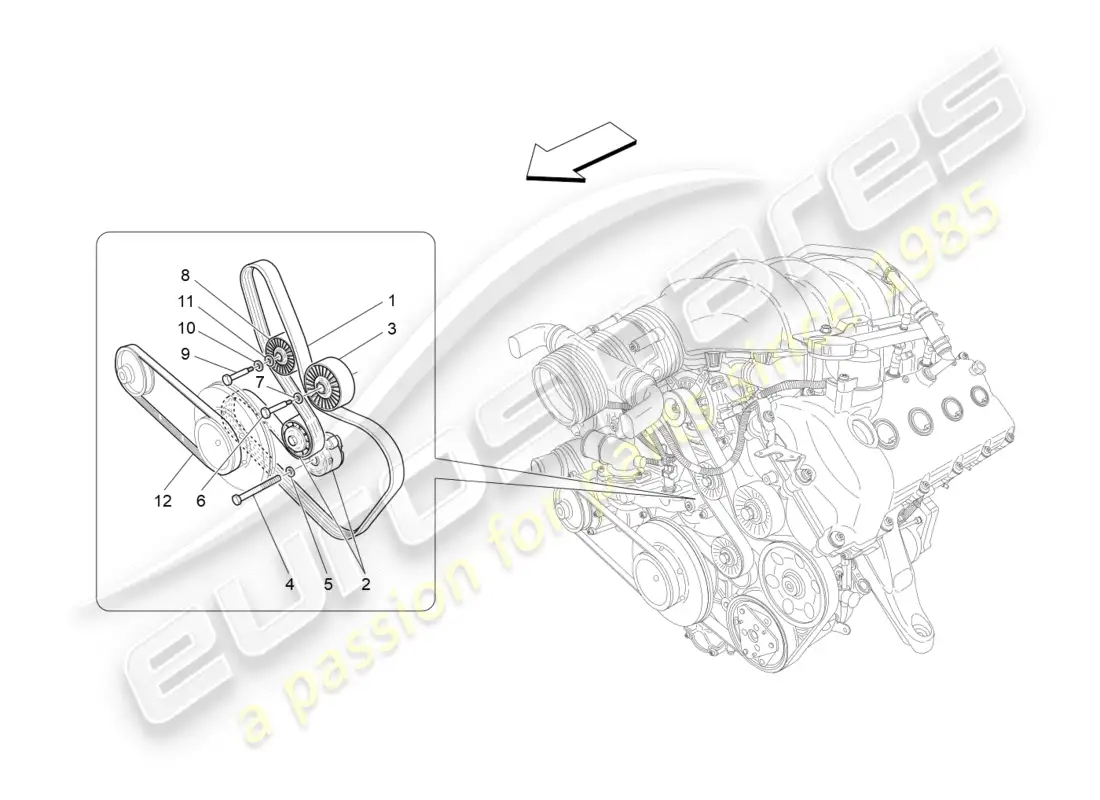 maserati granturismo (2011) auxiliary device belts parts diagram