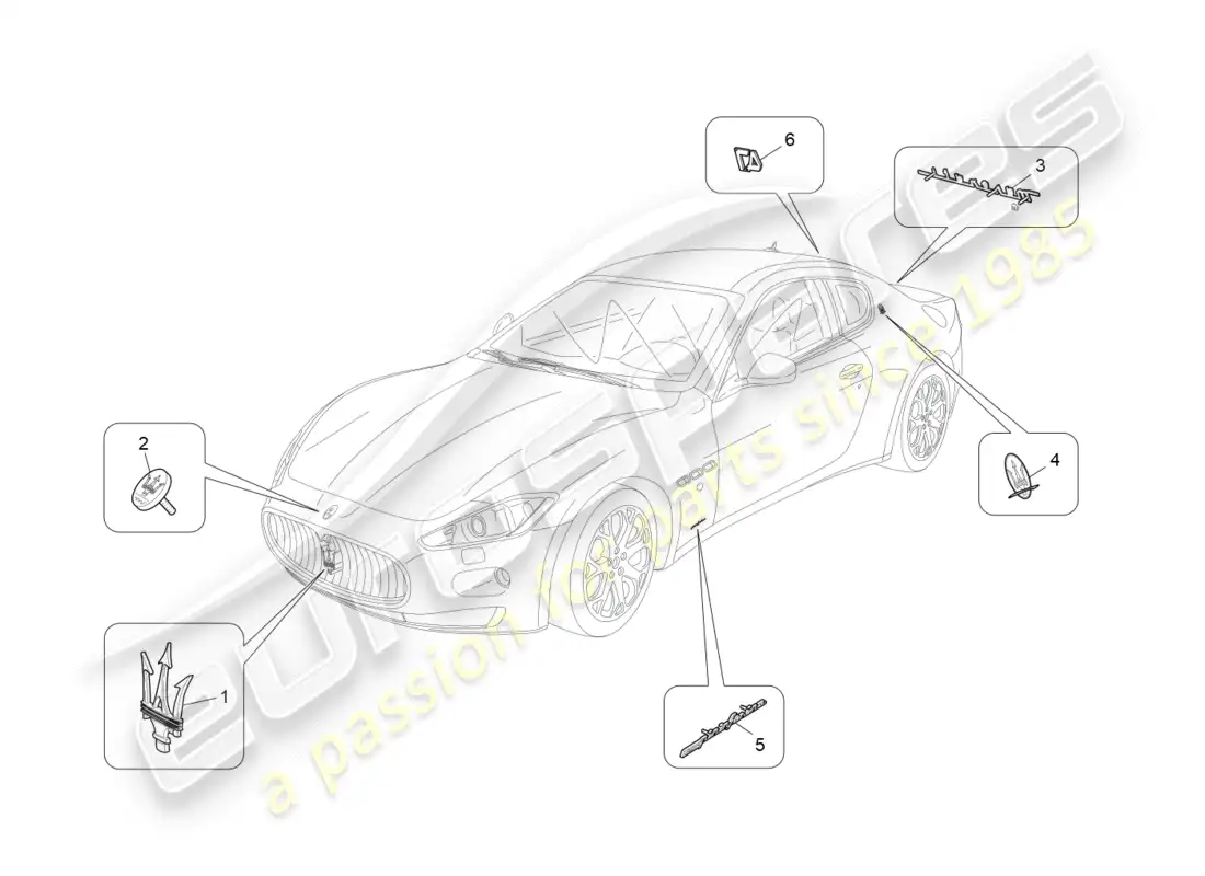 maserati granturismo (2011) trims, brands and symbols parts diagram