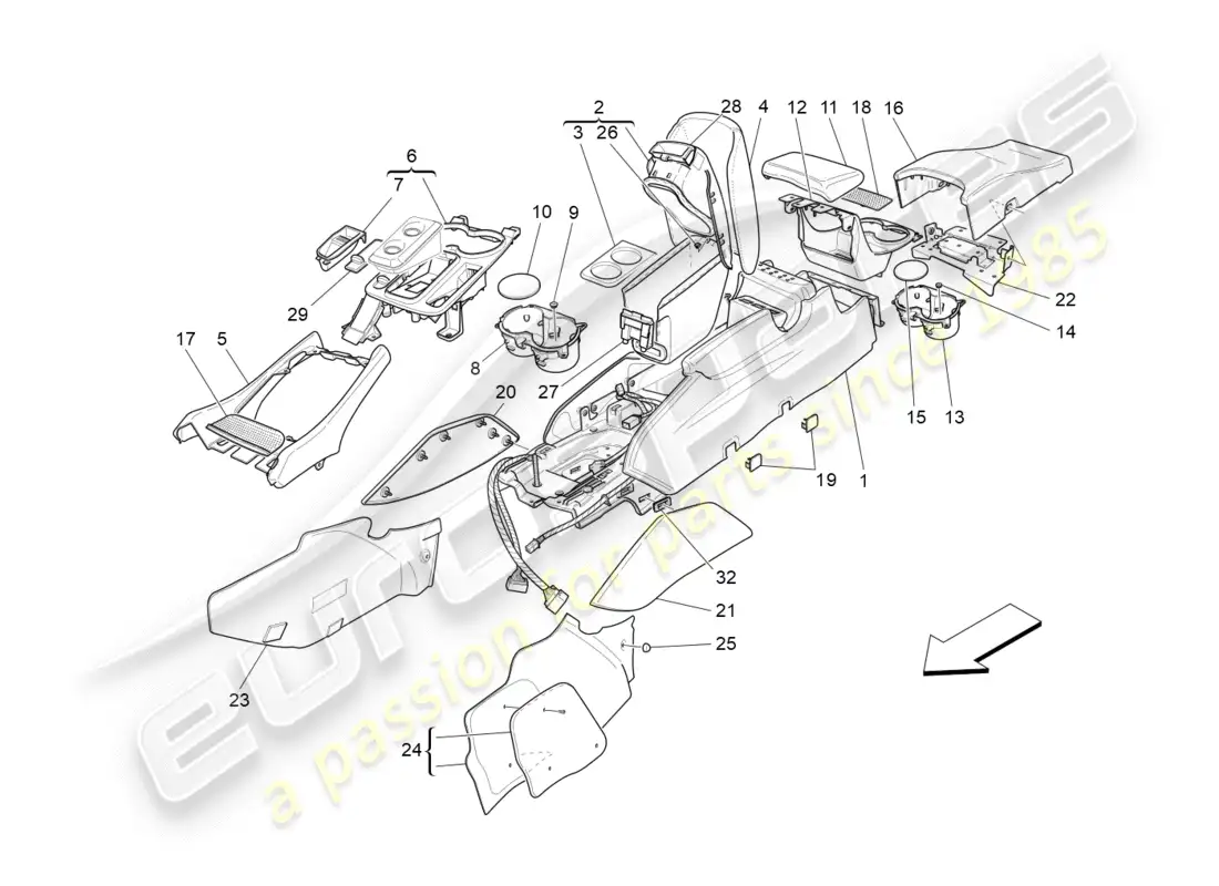 maserati granturismo s (2016) accessory console and centre console parts diagram