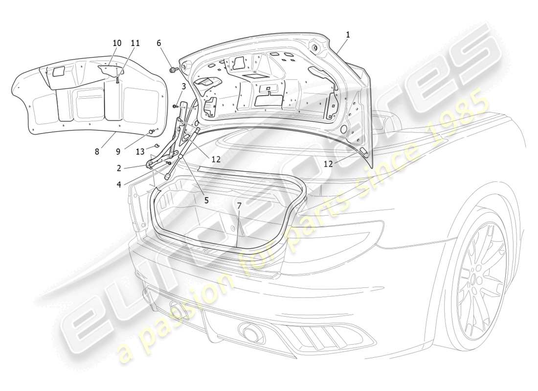 maserati grancabrio mc (2013) rear lid parts diagram