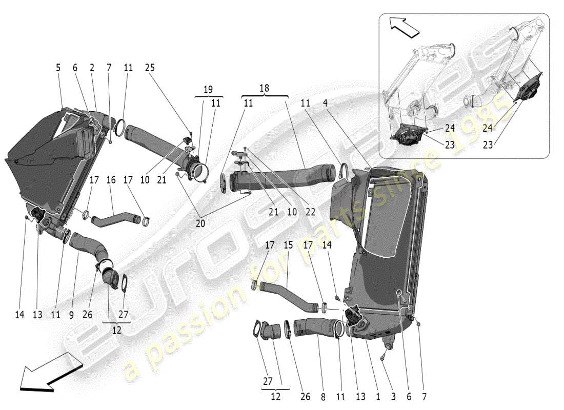 maserati mc20 (2024) intercooler system parts diagram
