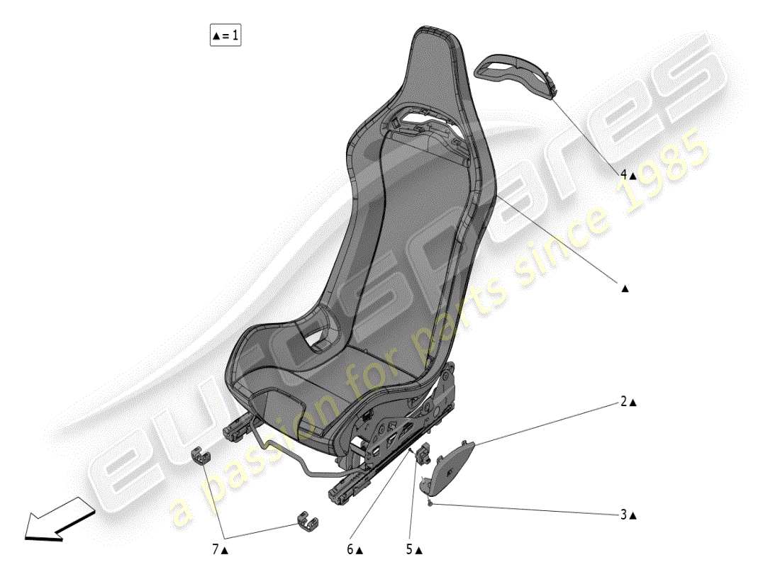 maserati mc20 (2024) seats: trim panels parts diagram