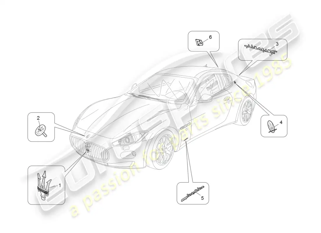 maserati granturismo (2008) trims, brands and symbols parts diagram