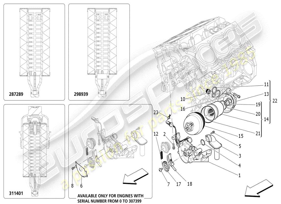 maserati ghibli (2019) lubrication system: pump and filter part diagram