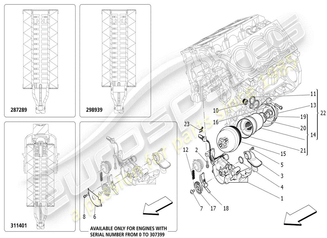 maserati ghibli (2019) lubrication system: pump and filter part diagram