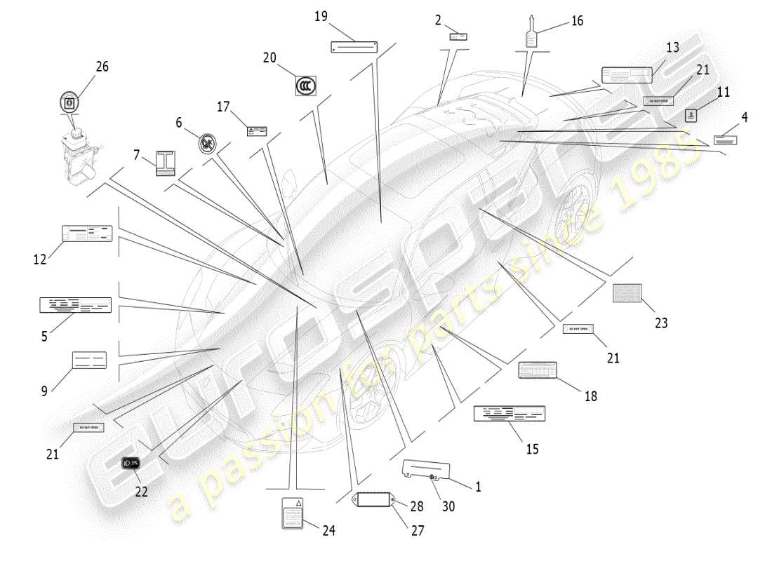 maserati mc20 (2024) stickers and labels parts diagram