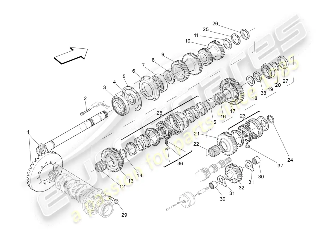 maserati granturismo (2012) lay shaft gears parts diagram