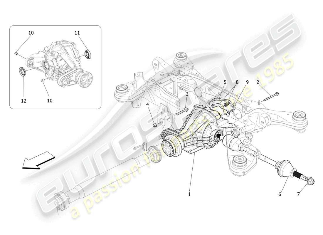 maserati levante modena (2022) differential and rear axle shafts part diagram