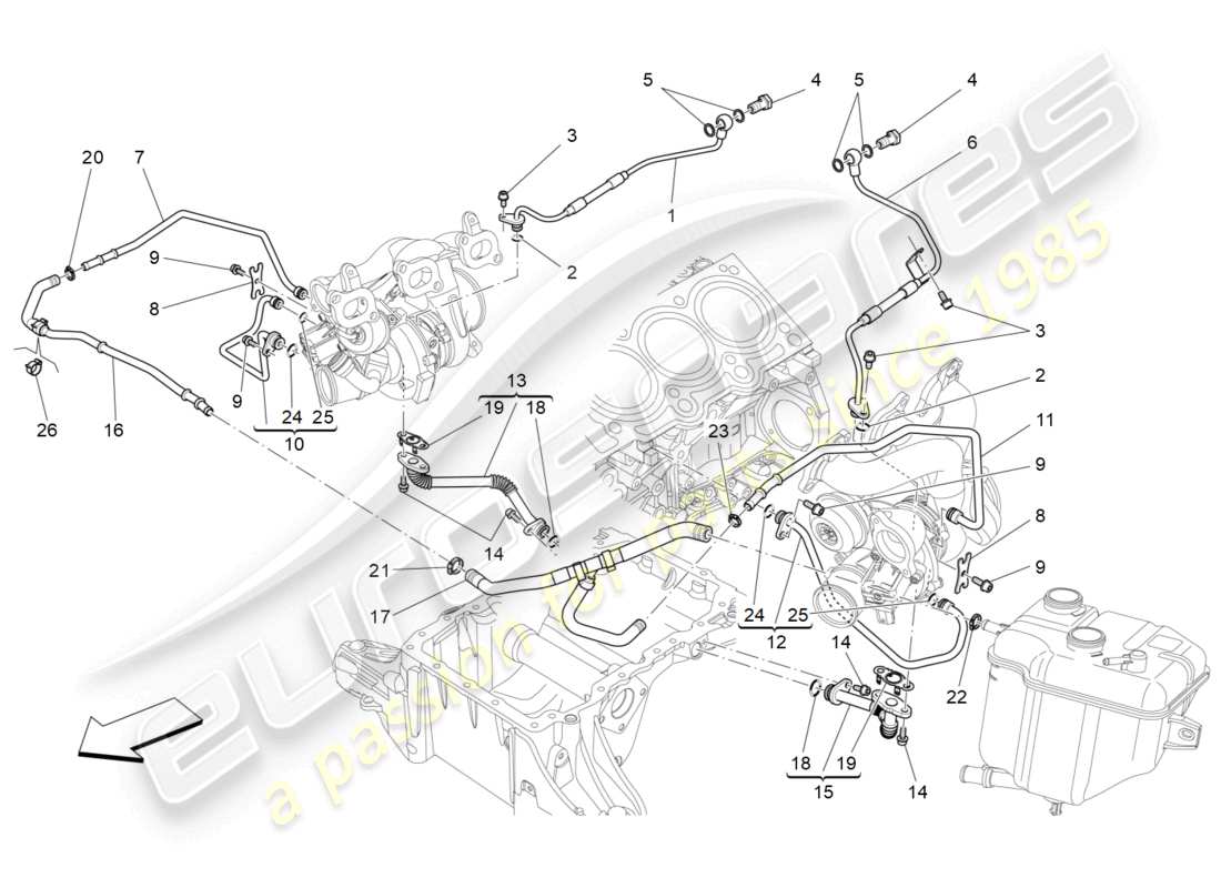 maserati levante modena (2022) turbocharging system: lubrication and cooling parts diagram